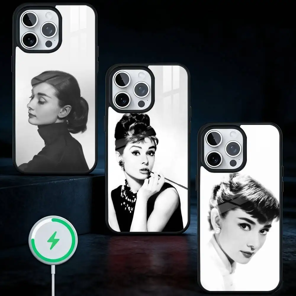 

A-Audrey H-Hepburn Phone Case For iPhone17,16,15,14,13 Plus,Pro Max Magnetic For Magsafe Wireless Charging