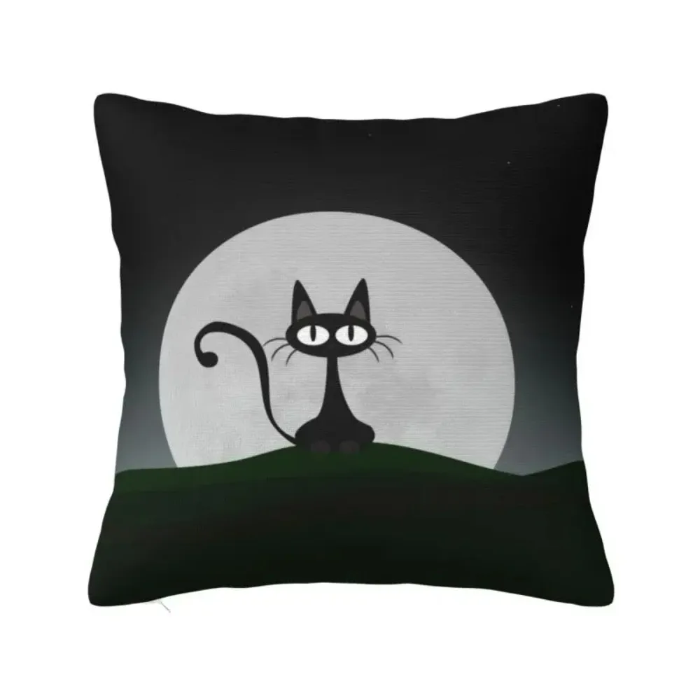 Custom Nordic Black Cat On A Beautiful Night With Full Moon Sofa Cushion Cover Polyester Pillow Case