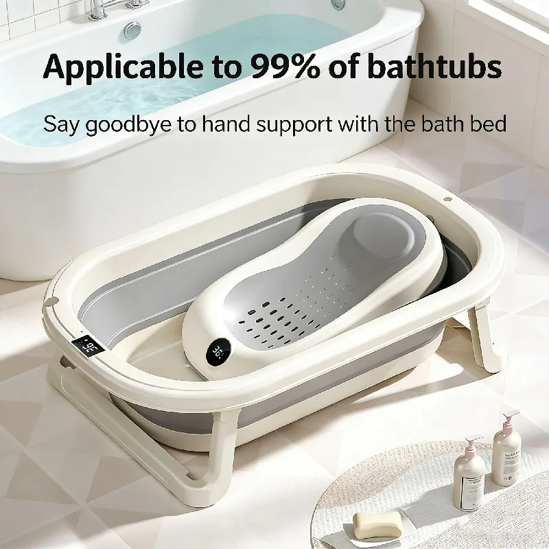 Foldable Baby Bath Rack Newborn Bathtub With Thermometer Sensing Non-Slip Ergonomic Backrest Design Infant Shower Mat