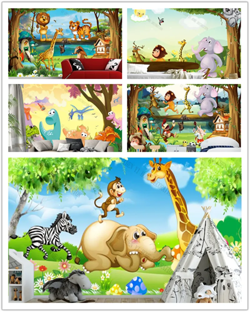 Custom Cartoon animal forest dinosaur age Kids Room Wallpaper Mural Living Room TV Wall Kids Bedroom Wallpaper Home Decor