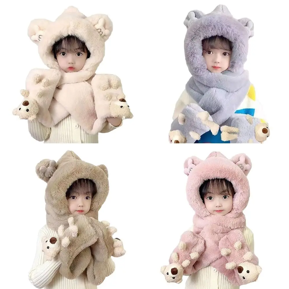 Gift Thick Hats Scarf Gloves Set Warm Fluffy 3-in-1 Soft Hat Windproof With Long Scarf Ear Protection Cap Toddler - view 6