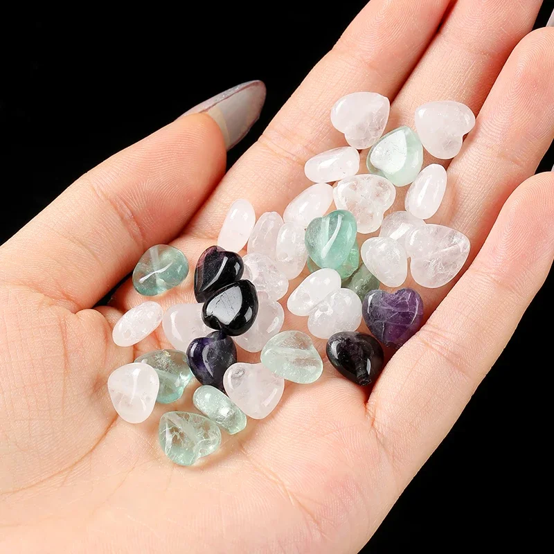 Natural Fluorite Rock Quartz Pink Quartz Heart Beads 10pcs 10x4mm Loose Stone Beads DIY Jewelry Making Supplies Handmade Craft