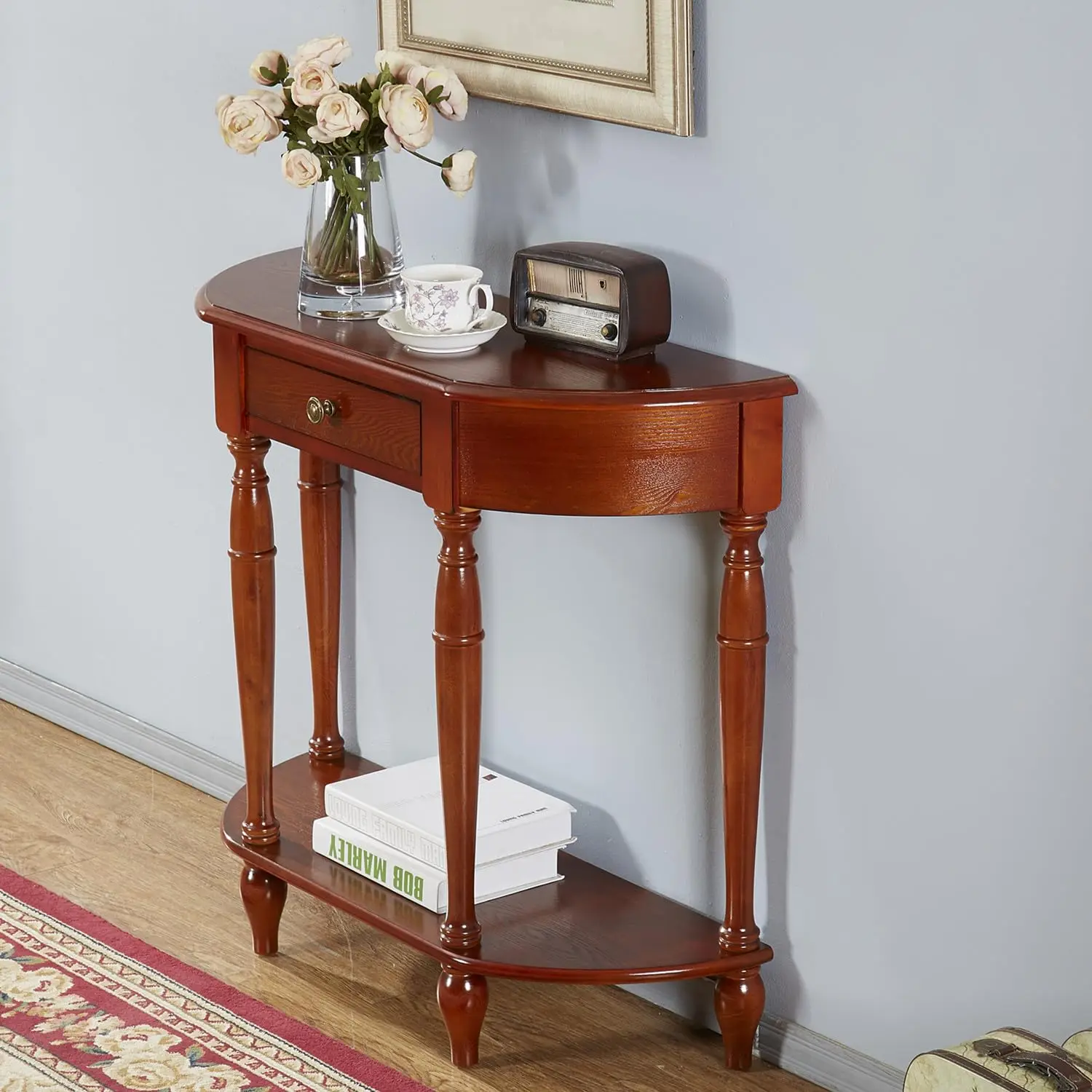 #Half Moon Console Table Drawer Storage Shelf Vintage Living Room Entryway 11.8x31.5x31.5, Customized