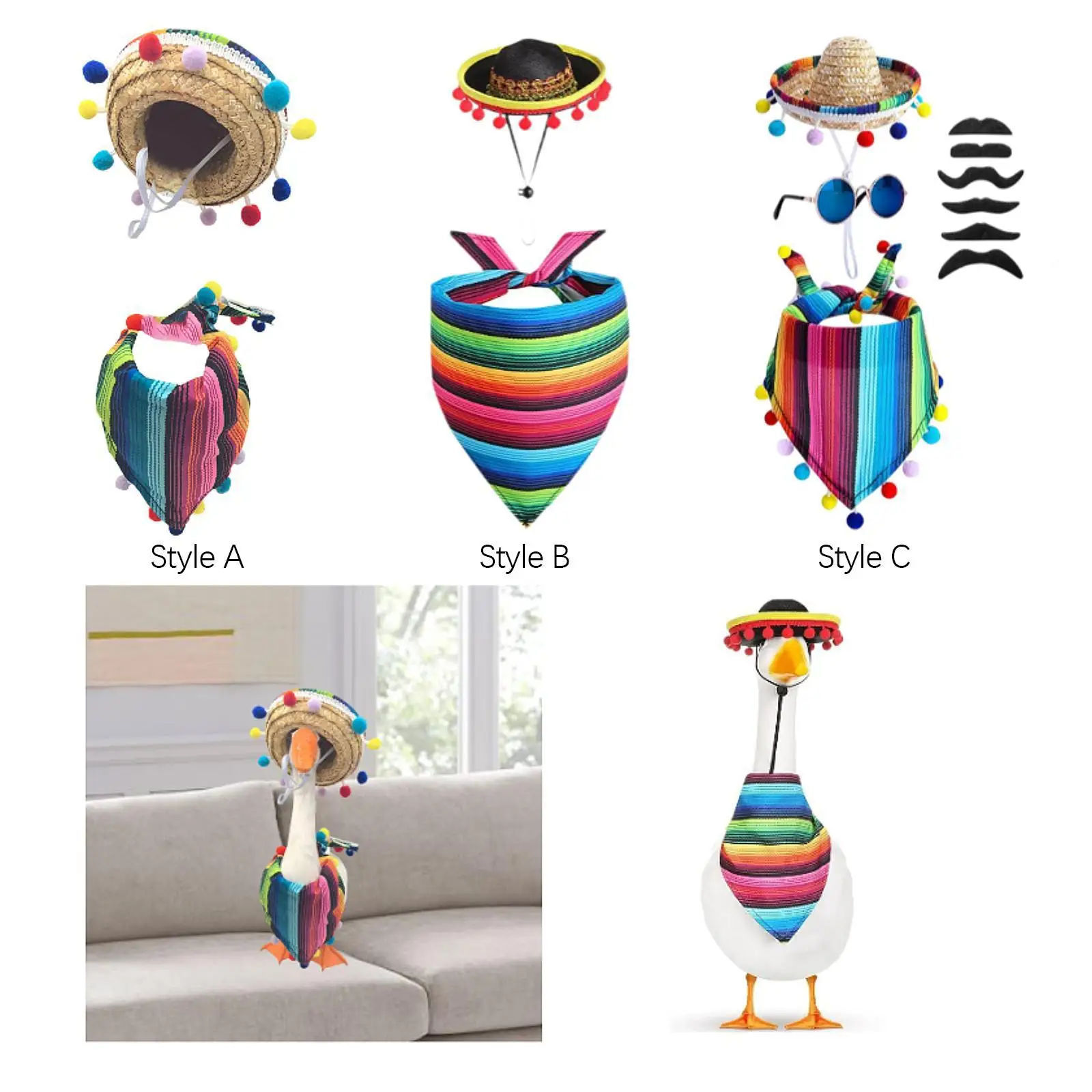 

Porch Goose Outfits with Colorful Scarf Outdoor Decoration Party Supplies Yard