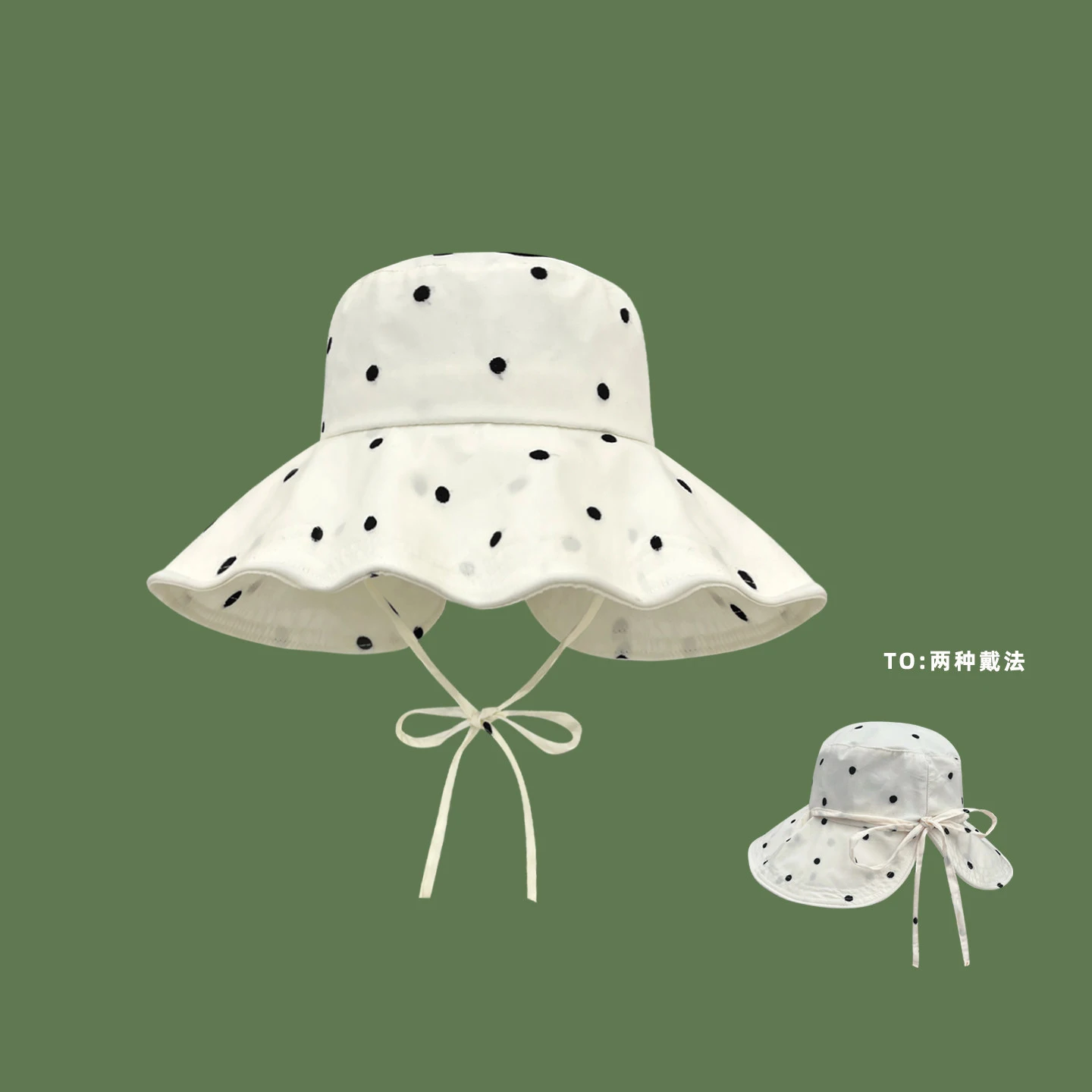 Japanese Style Wave Point Tied Fisherman Hat, Summer Split Women's Fisherman Hat Outdoor Sun Protection Sun Hat