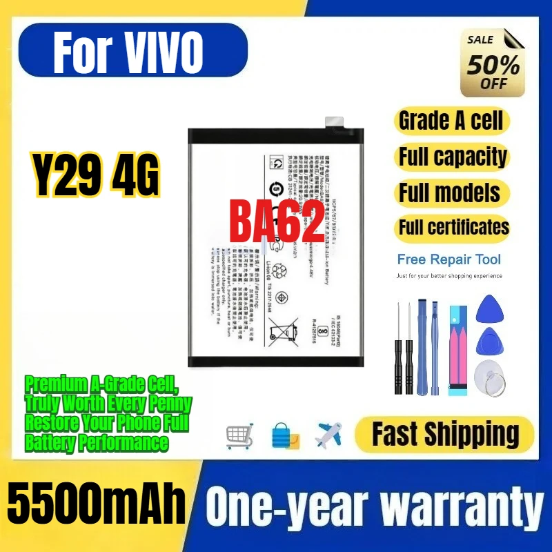 BA62 for VIVO Y29 4G Mobile Phone Battery 0 Cycle High Quality High Capacity Battery Replacement Bateria Grade A Cell with Tools