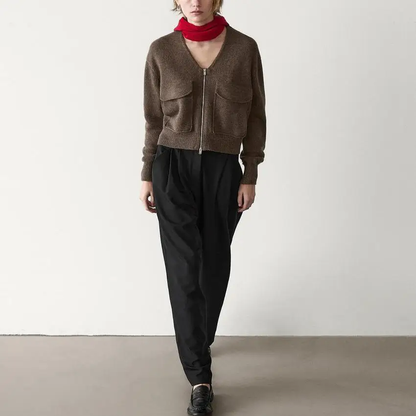 

Loose Casual Lazy Sle ort Version V-ne Open Front Knitted Sweater Coat Autumn Winter New Arrival Women's Faion Polyes...