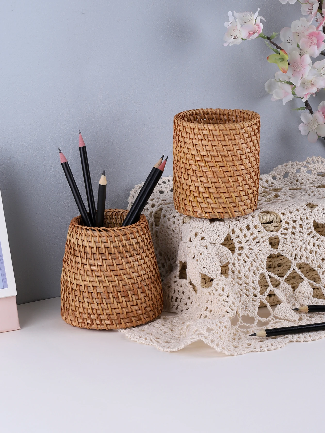Rattan Pen Holder Pen Holder For Desk Waterproof And Sturdy Pen Holder School Office Supplies Stationery Desk Organizer JJ1829