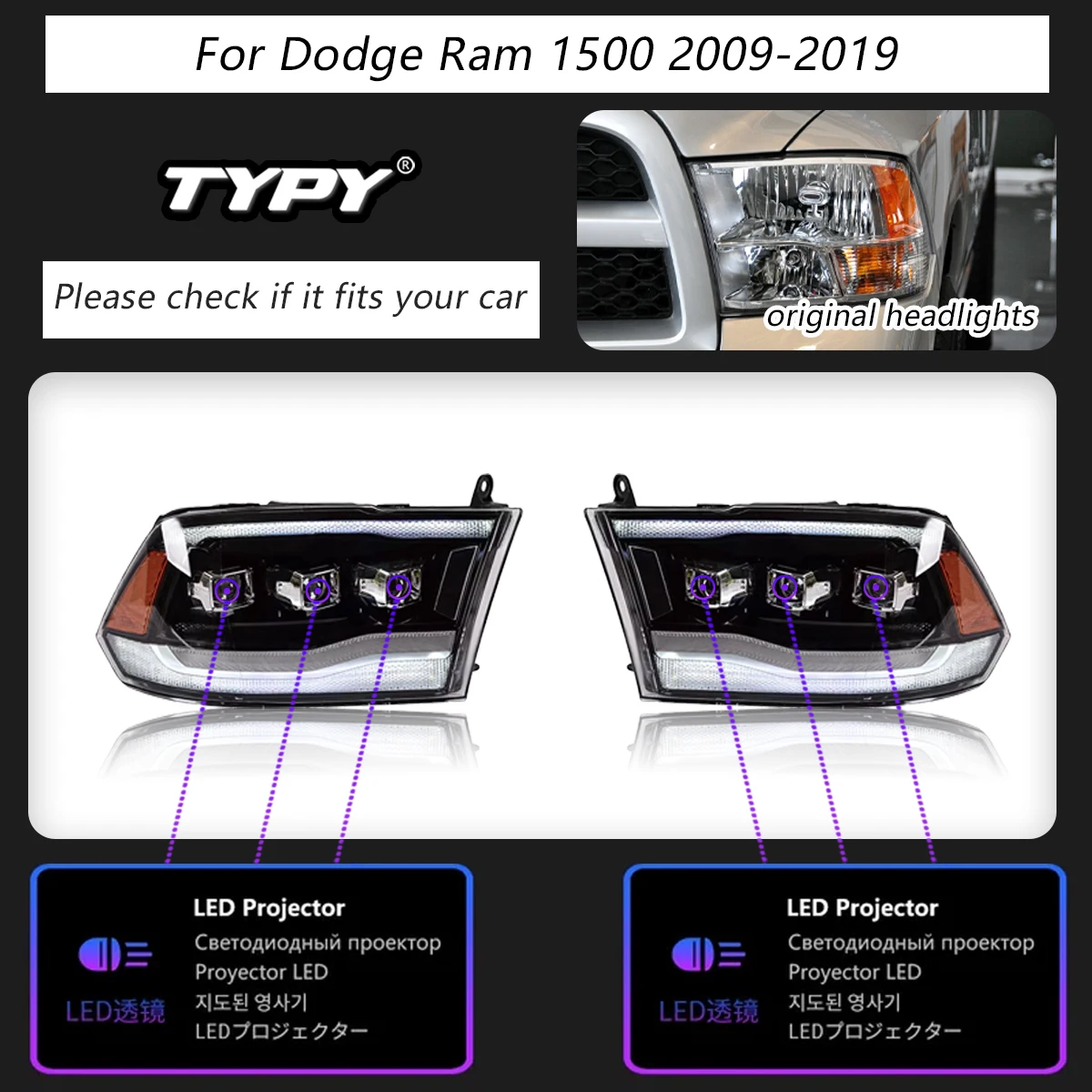 LEDヘッドライトアセンブリ,車のヘッドライトアセンブリ,デイタイム 