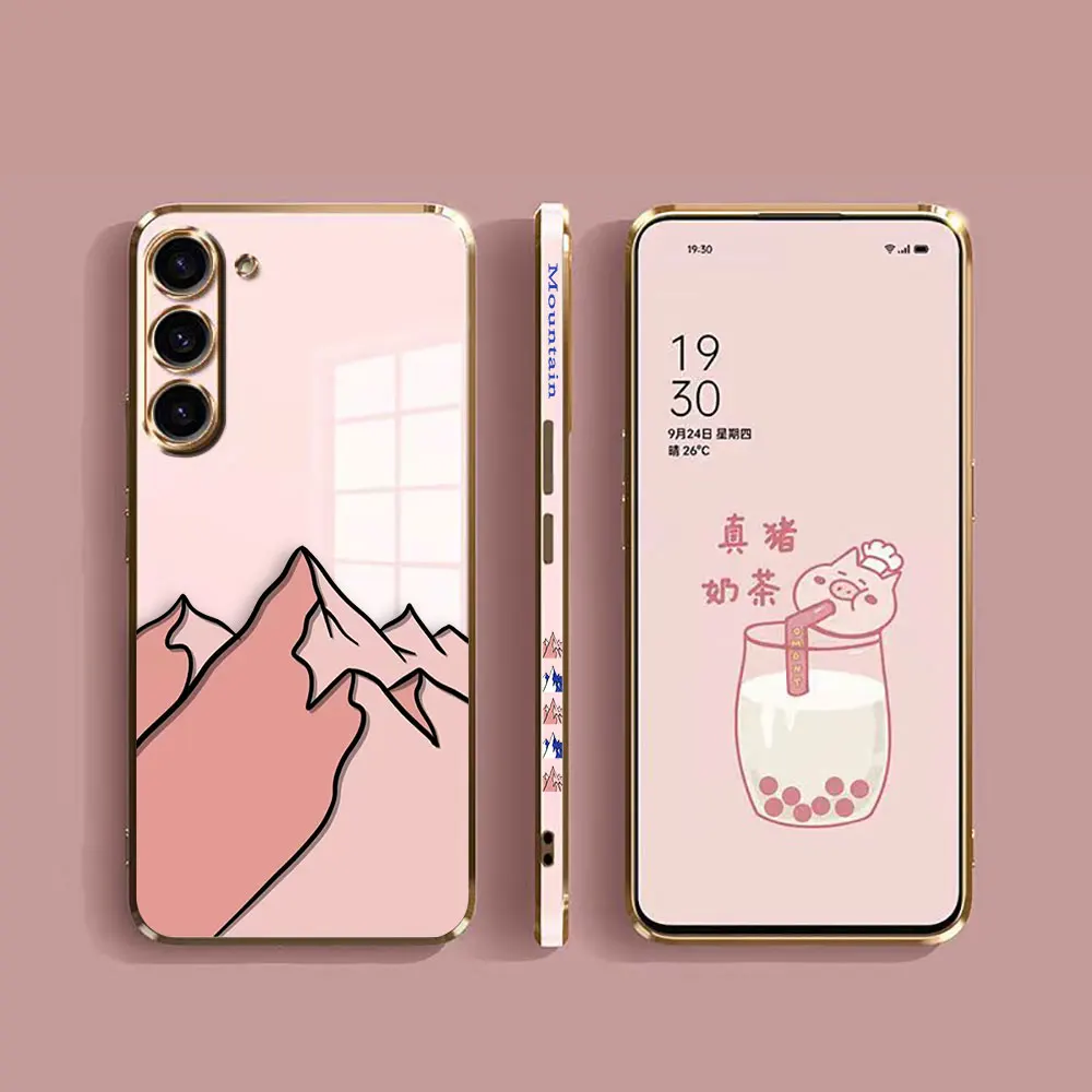 Cover Smooth E-TPU Phone Case For Samsung Galaxy S24 S23 S22 S21 S20 FE S10 S9 A01 A02 PLUS ULTRA 5G Case Cartoon Mountain Range