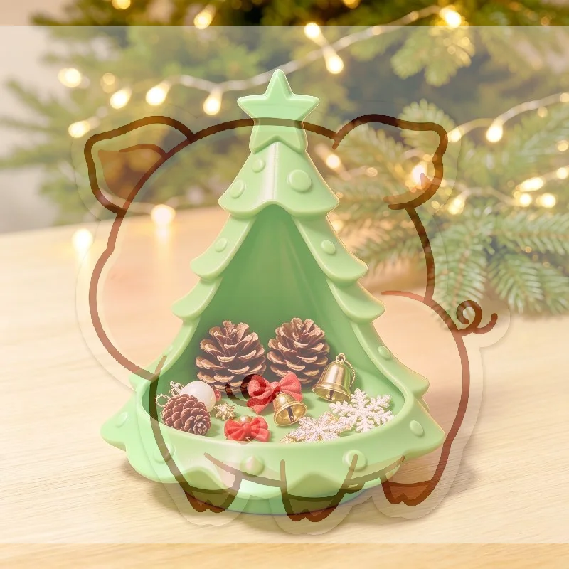 3D Printed Christmas Tree Candy Dish Tea Light Holder, Plastic Multifunctional Storage Bowl, Holiday Desktop Decoration Ornamen