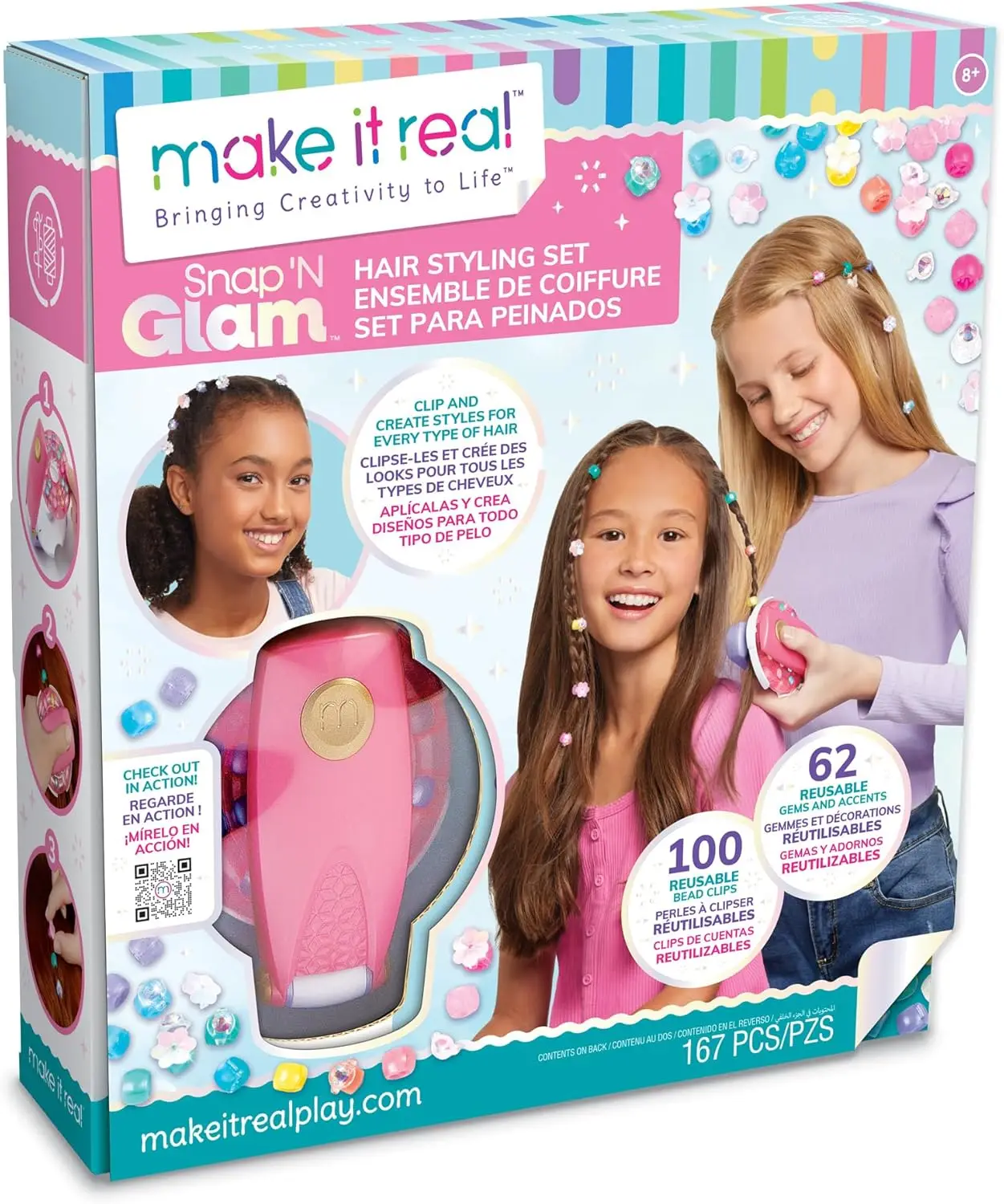 Set de Peinado Snap N' Glam con Gemas y Cuentas Reutilizables para Niñas de 8 Años en Adelante
