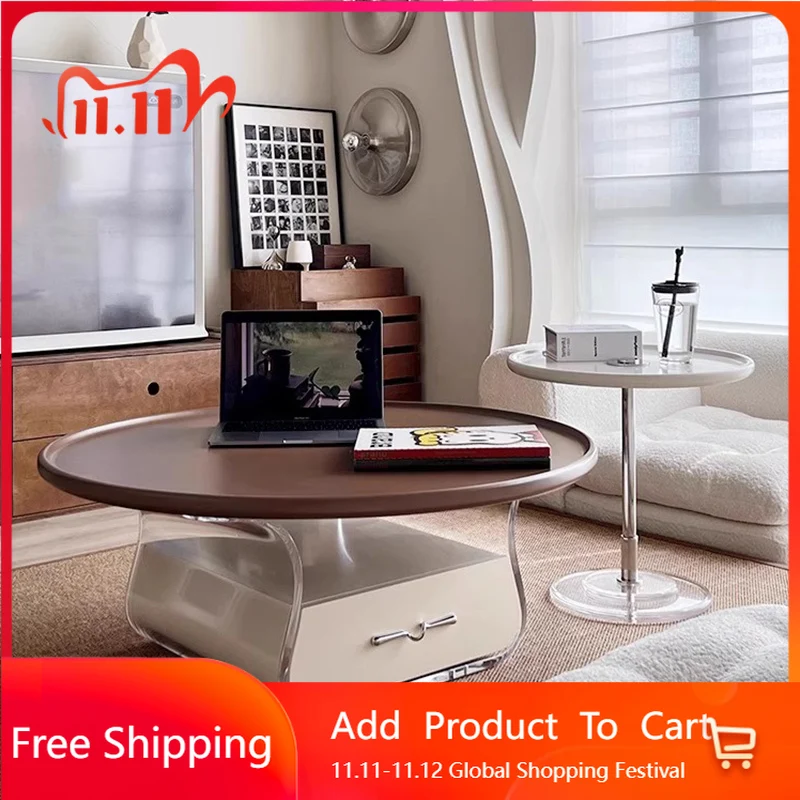 

Круглый акриловый журнальный столик, милый прозрачный дизайнерский скандинавский журнальный столик, ящики для хранения книг, современная милая мебель для салона Couchtisch