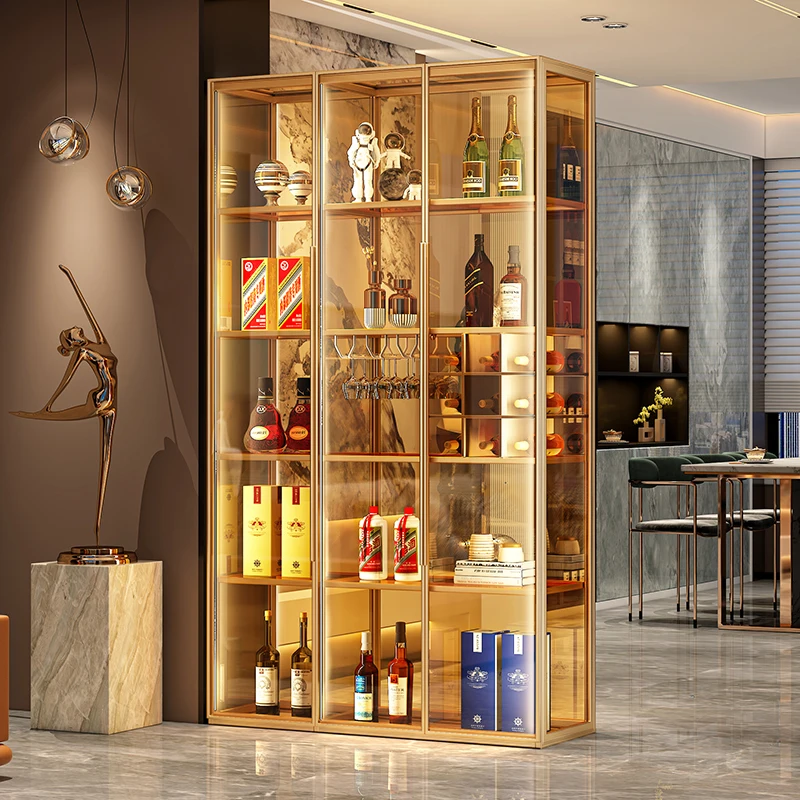 Light luxury wine cabinet, living room wall rack, aluminum alloy glass door partition, high-end figure display cabinet