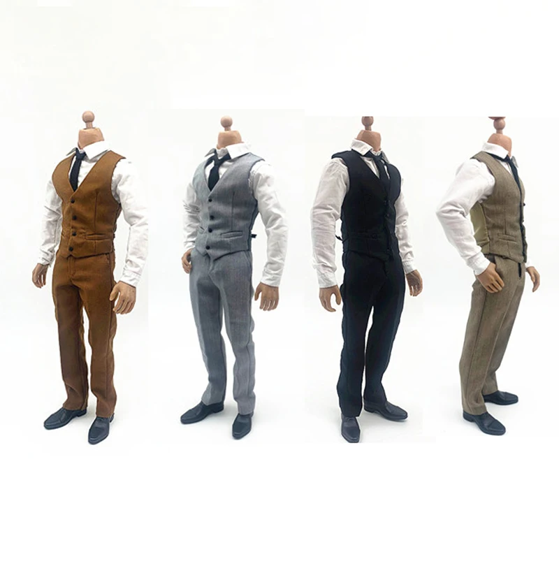 

1/6 Scale Men Male Vest Tie Belt Pants with Shirt Set Models for 12''Figures Bodies DIY Accessories