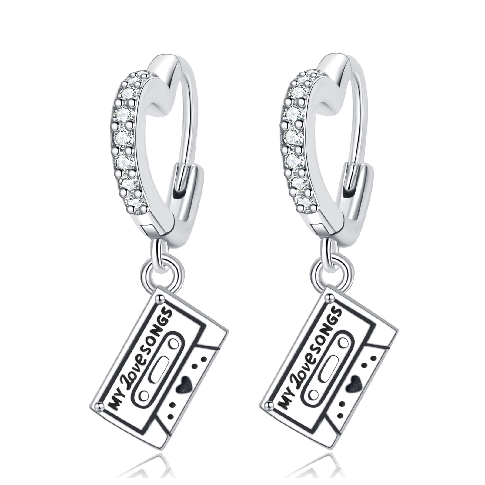 

PANQDIY silver ring earrings with zircon inlaid record design and retro romantic ear hooks are suitable for women to wear