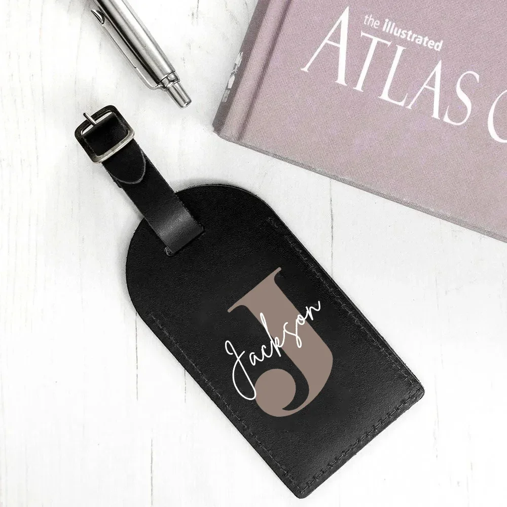 Initial with Name Monogram Luggage Tag Personalised PU Leather for Suitcase Baggage Handbag Tags Travel Bag Label Tag Best Gift