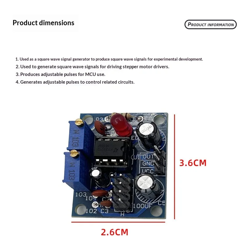 NE555 Square Wave Signal Generator, Pulse Generator, Square Wave Output Manufacturing Electronic DIY Manufacturing Kit
