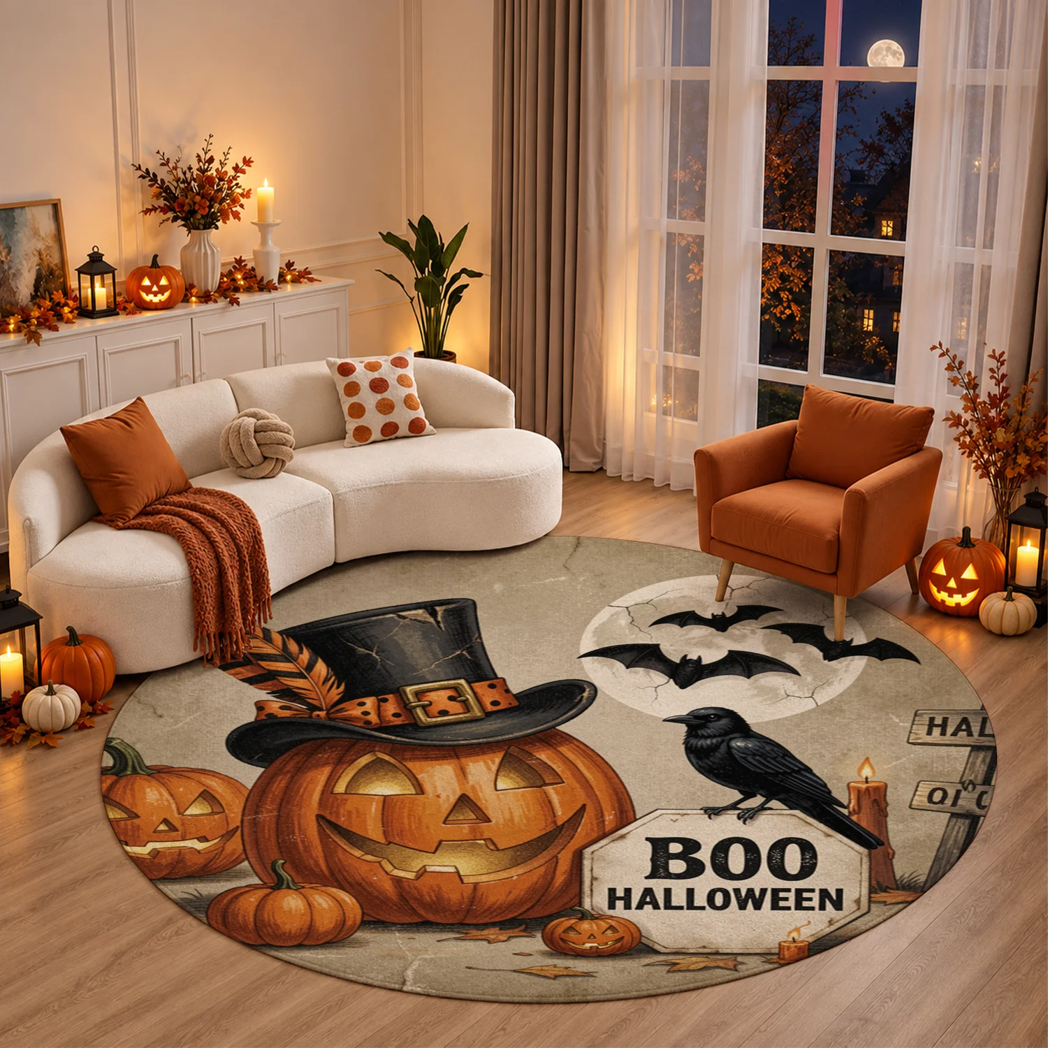 Halloween Decorative Soft Velvet Round Mat