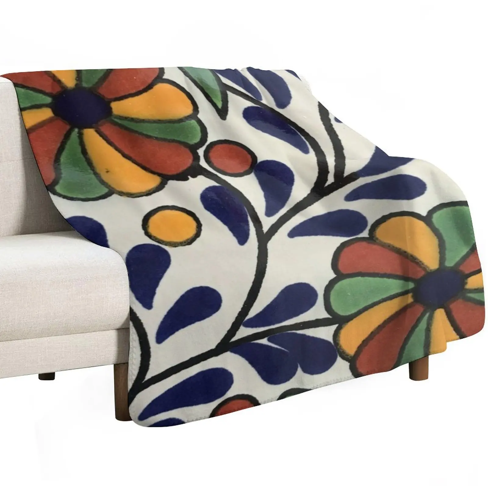Glazed Talavera Floral on Ceramic Hand Painted Mexican Tile Throw Blanket Warm Accent Blanket for Living Room Decoration - view 2
