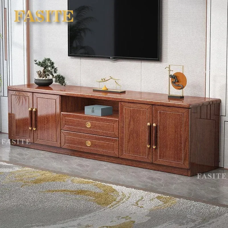 For New Chinese Walnut Solid Wood TV Cabinet Modern Simple Multifunctional Storage Locker Combination Living Room Furniture