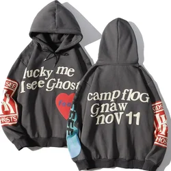 Sudadera con capucha Harajuku Weirdo para hombre, jersey de lana con estampado de letras de Graffiti, Lucky Me I See Ghosts, ropa de calle, 2024