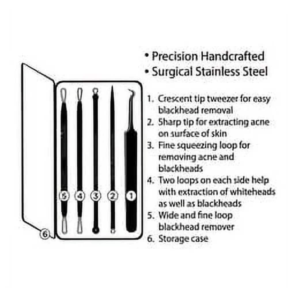 مجموعة أدوات إزالة حب الشباب 5 أدوات جراحية من الفولاذ المقاوم للصدأ مستخرج الرؤوس السوداء كوميدون علبة ألومنيوم محمولة للعناية بحب الشباب