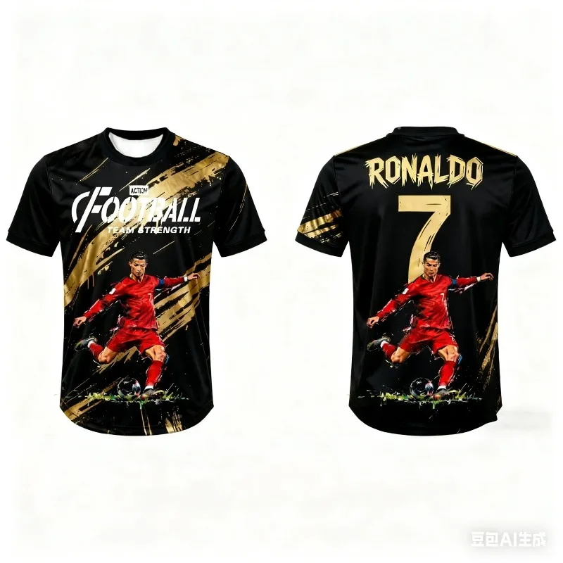 New Hot Selling Ronaldo Fashion Football Superstar 3D Printed Pattern Men's Fan Commemorative Jersey Daily Sports Top