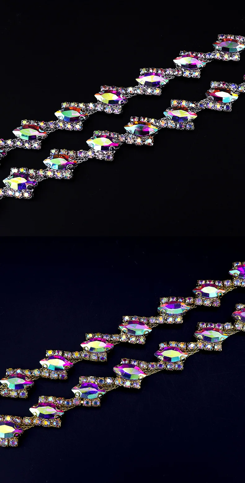 10 Yards Strass Kette Trim Glänzende Kristall Diamant Zubehör DIY Handwerk Hochzeit Party Geschenk Dekoration Diamant Metall Kette – Detail 4