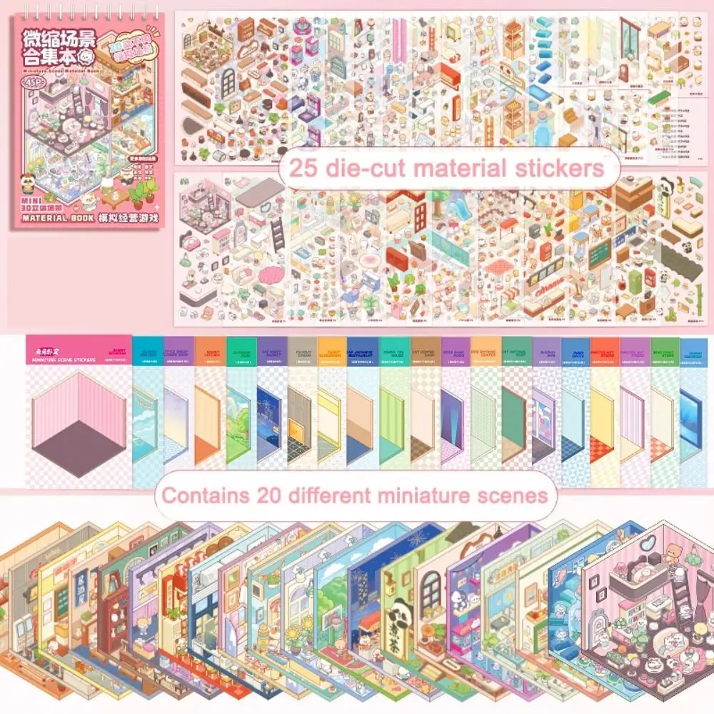 

Durable 20in1 Landscape Sticker Book DIY Cartoon 3D Stickers Scene Set Tear-proof Cute Cabin Scene Decorative Decals Card Lover