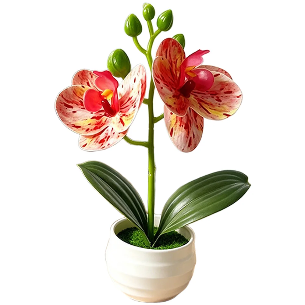 Spiral for stem Artificial for orchid in Pot for 2 Blooms for Dining Table Centerpiece Home Office 18.5 cm Soft Rubber Material