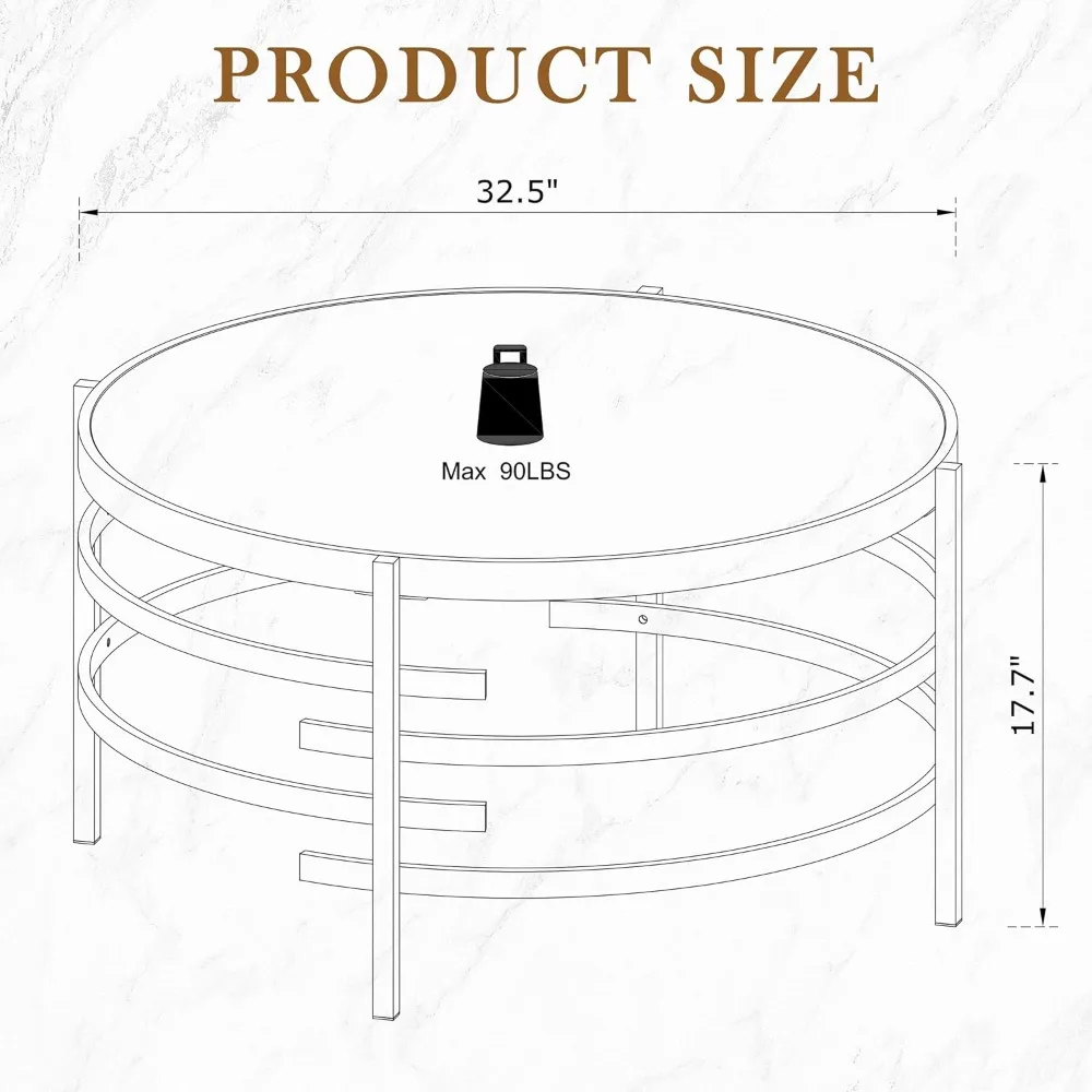طاولة قهوة مستديرة من الحجر الملبد - طاولة قهوة مركزية دائرية LifeSky مقاس 32 بوصة بإطار معدني - طاولات قهوة دائرية حديثة #2