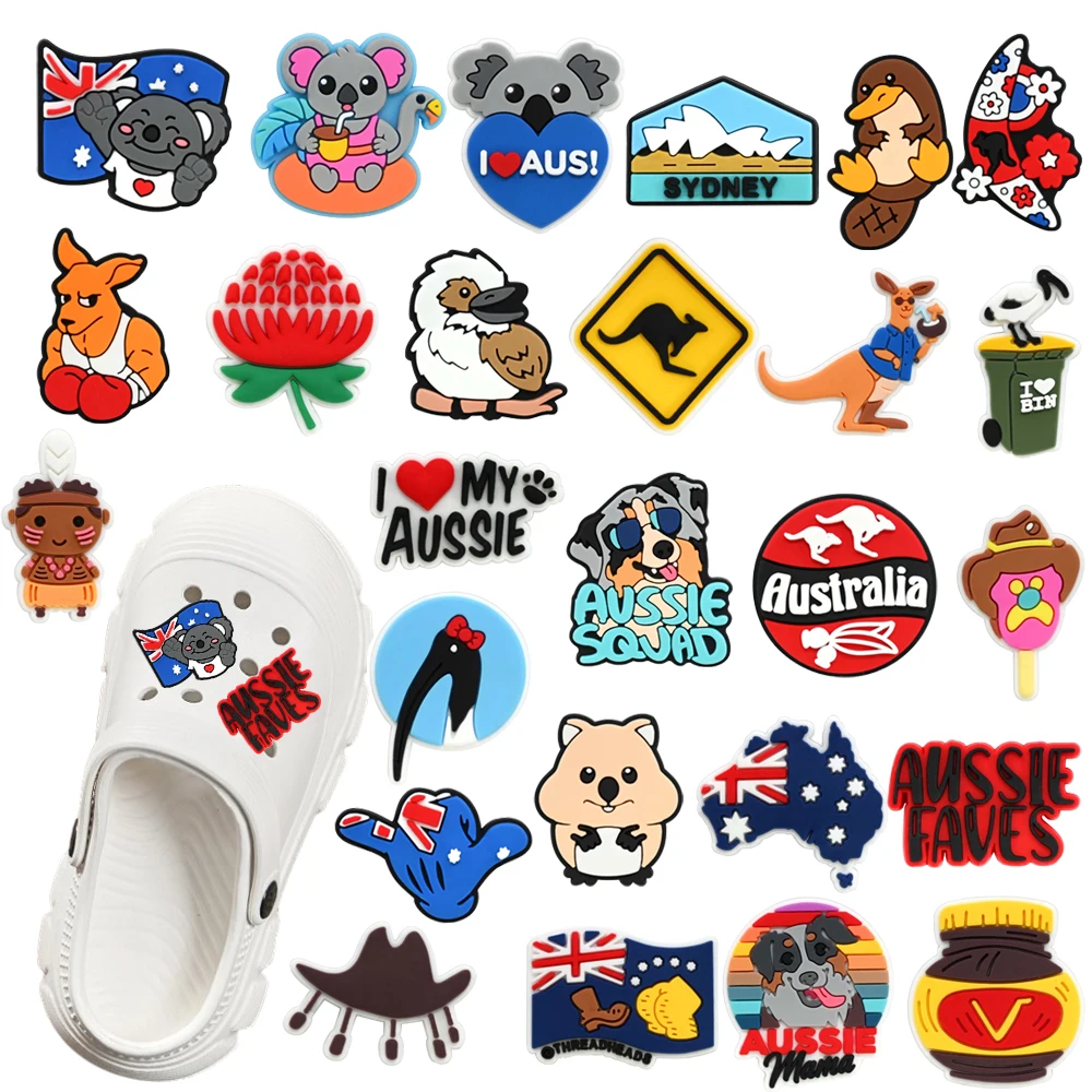 New 1-26pcs Cartoon Australia Style Series Cartoon PVC Shoe Accessories DIY Detachable Waterproof Fashion Footwear Accessorie