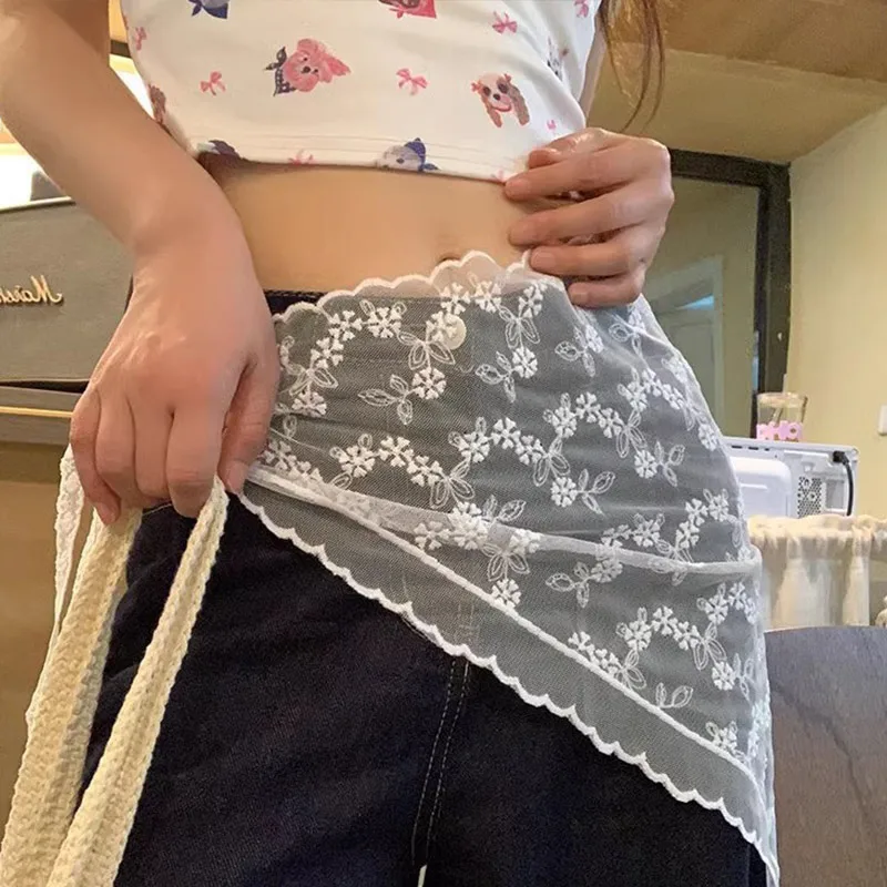 Korean Style Stacked White Lace Triangular Scarf With Fart Curtain For Women New Style Atmosphere Tied Headband Slimming Skirt