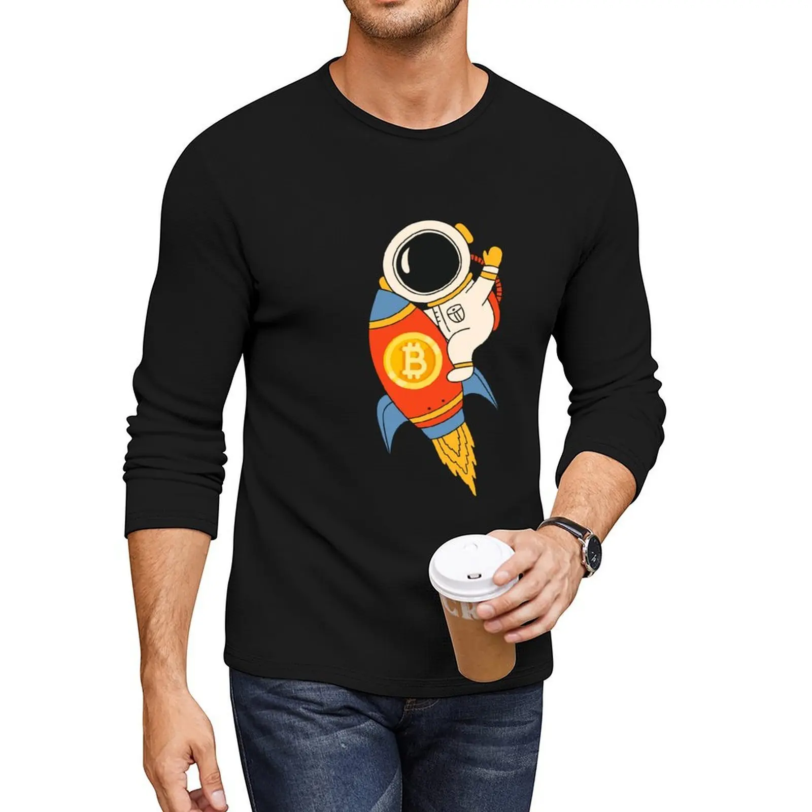 

Exploring the Cosmos: BTCRONOS Astronaut Soars on Rocket Long T-Shirt boys t shirts big and tall t shirts for men