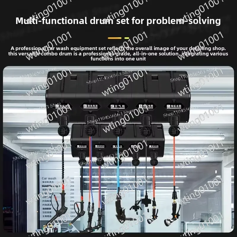 for Commercial High Pressure Washer Triple Line Retractable Reel Kit with Electric Air Water Foam Hose Combo for Auto