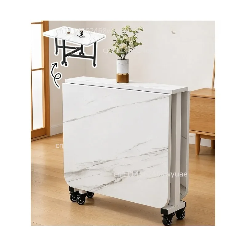 Household Folding Dining Table, Movable Extendable Table for Small Apartments, Rectangular Table with Chair, Space-saving Design