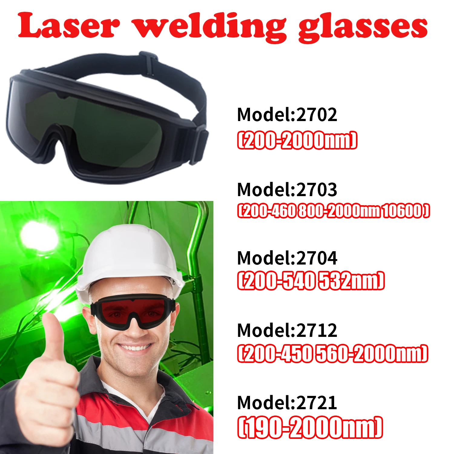 Laser Glasses CE EN207 190-540nm OD6+ Anti-Scratch PC Lens UV Green Laser Marking Engraving Cutting Machine Laser Safety Goggles