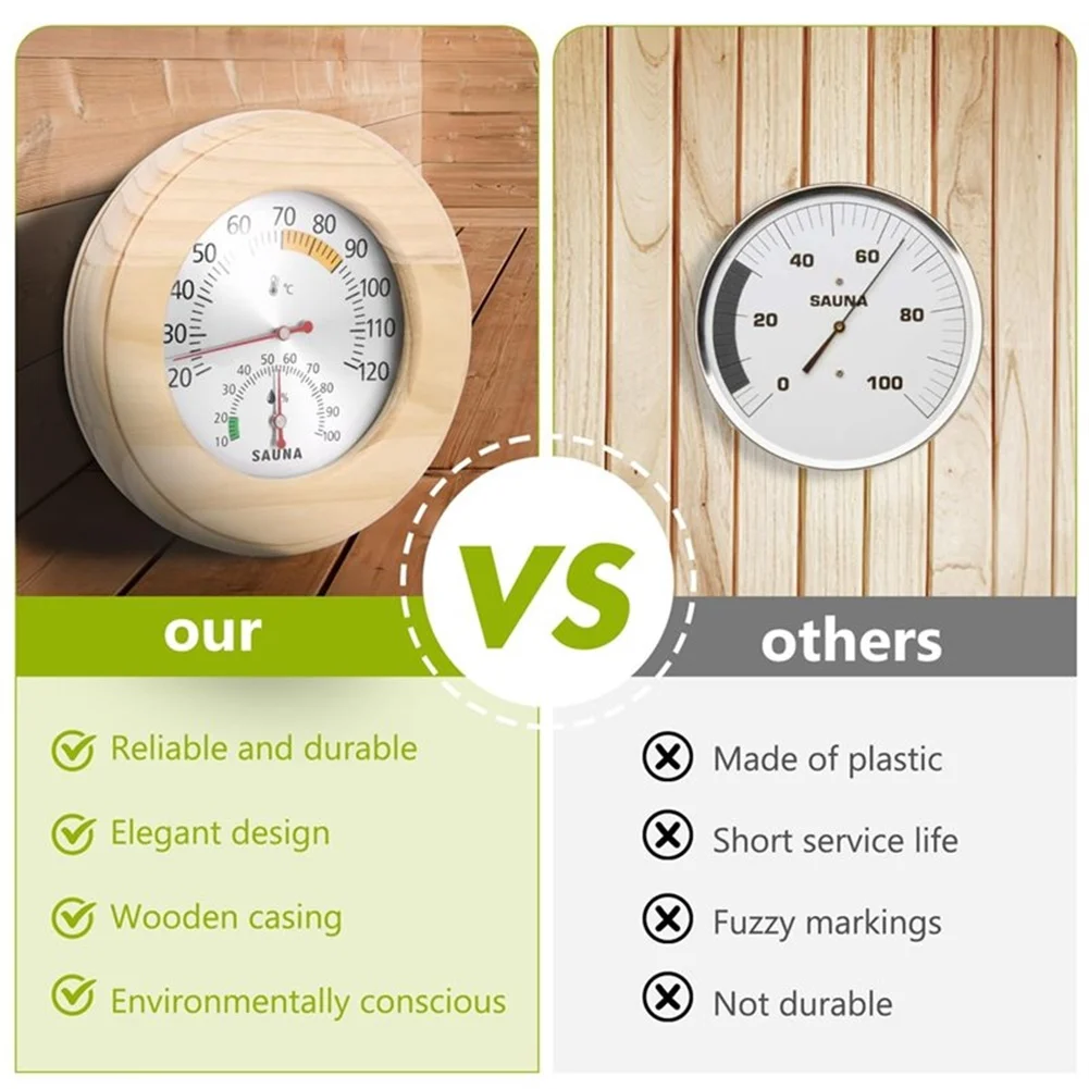 1 Piece Wooden Frame Sauna Thermometer Hygrometer Wall Mount Temperature Humidity Gauge For Home Steam Room Bath Accessories