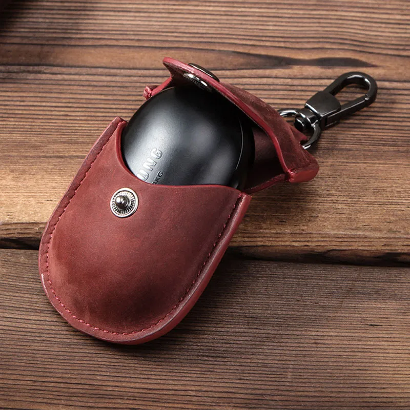 Genuine Leather Earbud Protective Case Durable Shockproof Pouch Cover with Keychain Clip Compatible with Samsung Galaxy Buds