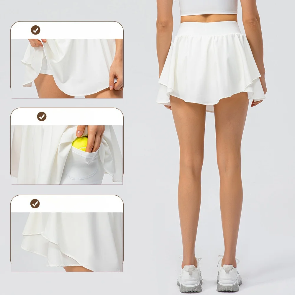 Tennis Skirt Pleated Skorts for Woman Double Ruffle Golf Skirts Women Skort with Pockets Tummy Control Athletic Running Shorts