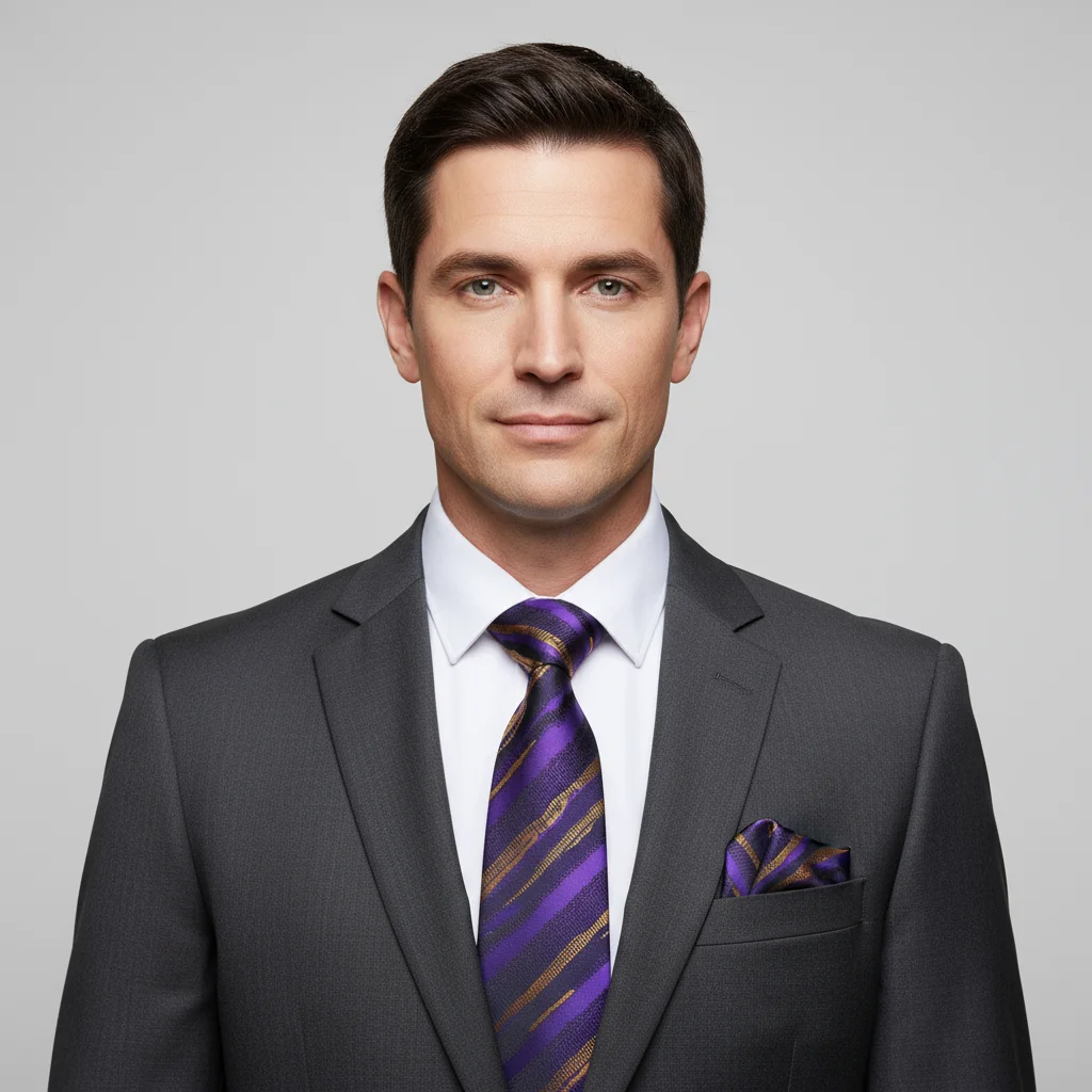 3-teiliges Herren-Krawatten-Set mit lila Blumenmuster, Paisley-Streifen, solide Satin-Krawatte, Einstecktuch, Manschettenknöpfe, Set, Hochzeit, formell, lässig, Büro, Party