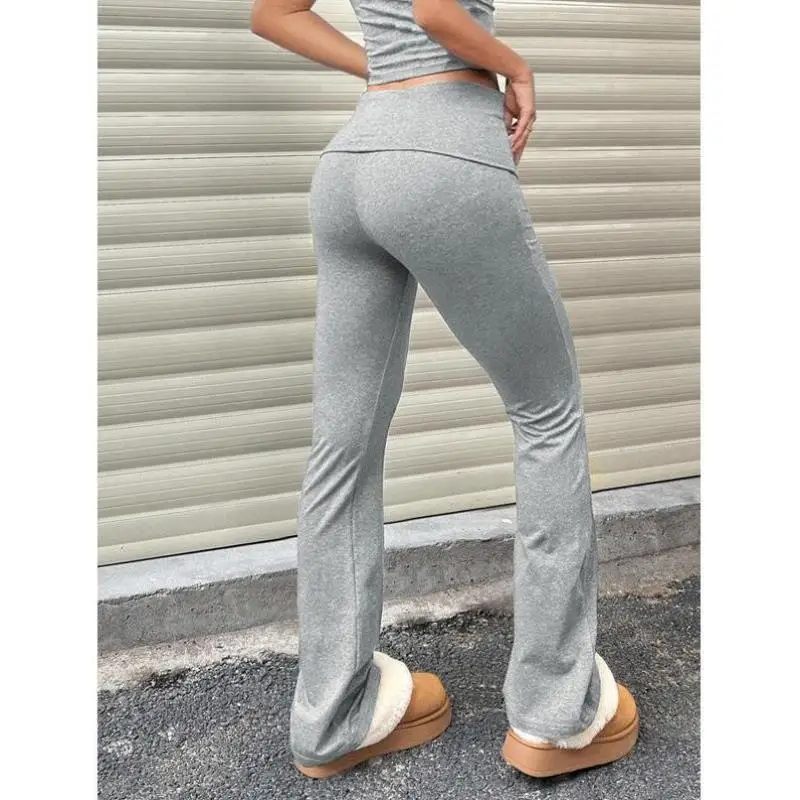 ارتفاع الخصر جرس بوت السراويل للنساء مريحة لون نقي عارضة السراويل منتصف منخفضة الخصر المواد البلاستيكية مادة أخرى 00