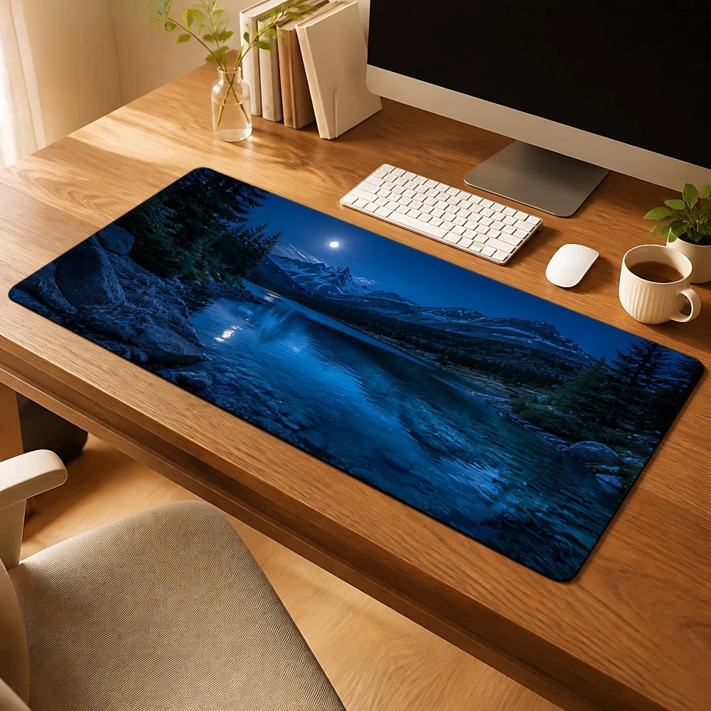 Blue Moonlight Snow Mountain Lake Scenery Mouse Pad, anti-slip, desk decoration accessory, computer desktop beautification