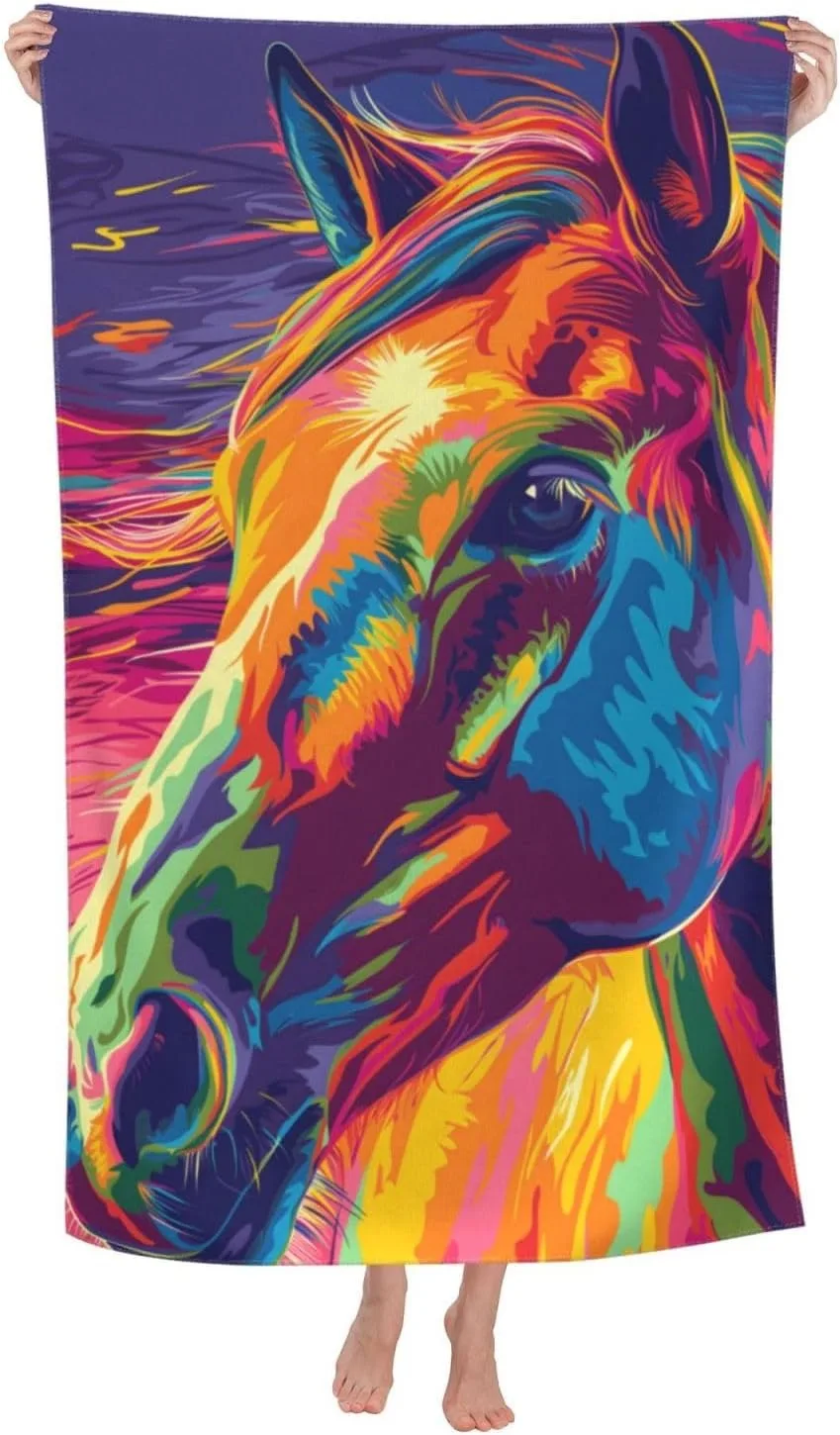 Colorful Horse Painting Towel for Family stuff friend Gifts Quick-Dry Sand free For Bath Yoga Tourism Beach Camping Swimming GYM