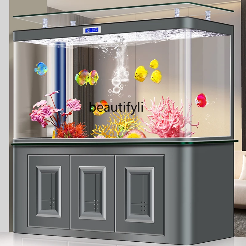 Light luxury explosion-proof glass fish tank medium and large bottom filter  hot bending aquarium ecological water change