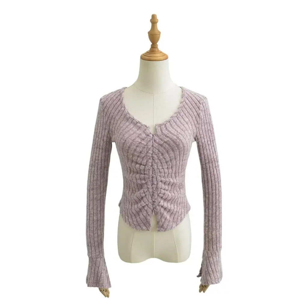 

YPFF женская футболка с невидимой молнией и длинными рукавами, модный дизайн, короткий топ с неровным подолом для повседневной носки