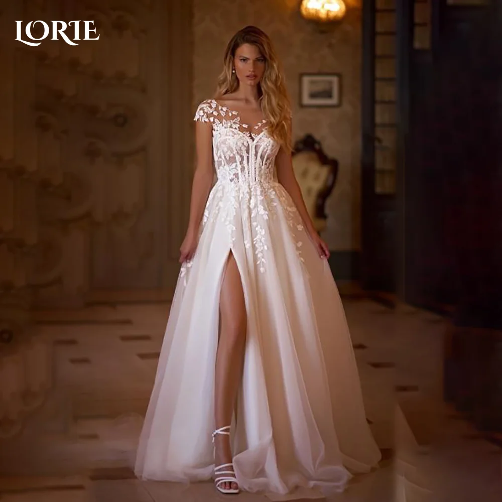 

LORIE High Collar Lace Mermaid Wedding Dresses Arabia Appliques A-Line Long Sleeve Bridal Gown Princess Bride Dress Customized