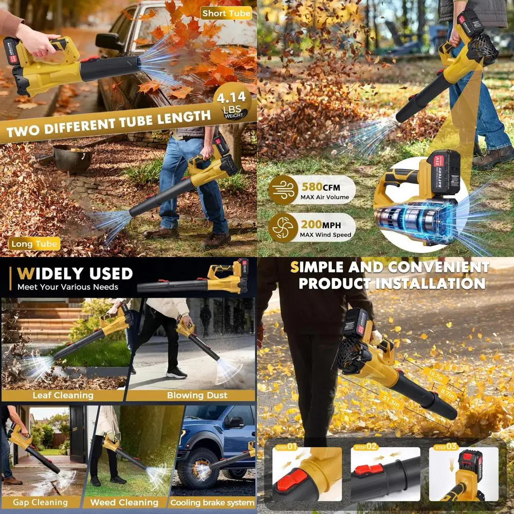 

Высокоскоростная электрическая воздуходувка для листьев 21В, аккумулятор 2.6Ач, 200 миль/ч, 6-скоростной ручной инструмент для ухода за газоном, идеально подходит для травы, листьев и сухих отходов.