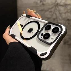 For Magsafe Magnetic Shockproof Armor Case For iPhone 17 16 Pro Max 15 14 13 12 11 Transparent Shockroof Acrylic Bumper Cover